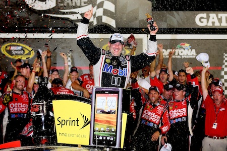 Tony Stewart celebrates his win at the Coke Zero 400 at Daytona.